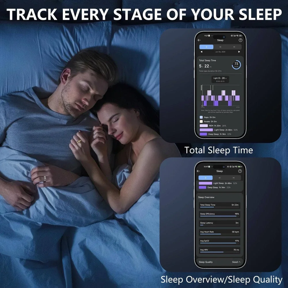 SeekZero X1A02 Smart Ring Titanium Health Sleep Heart Rate Tracker Silver Size 7